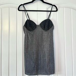 Victoria’s Secret Vintage Y2K Silver Black Beaded Slip Dress Size Small NYE Club